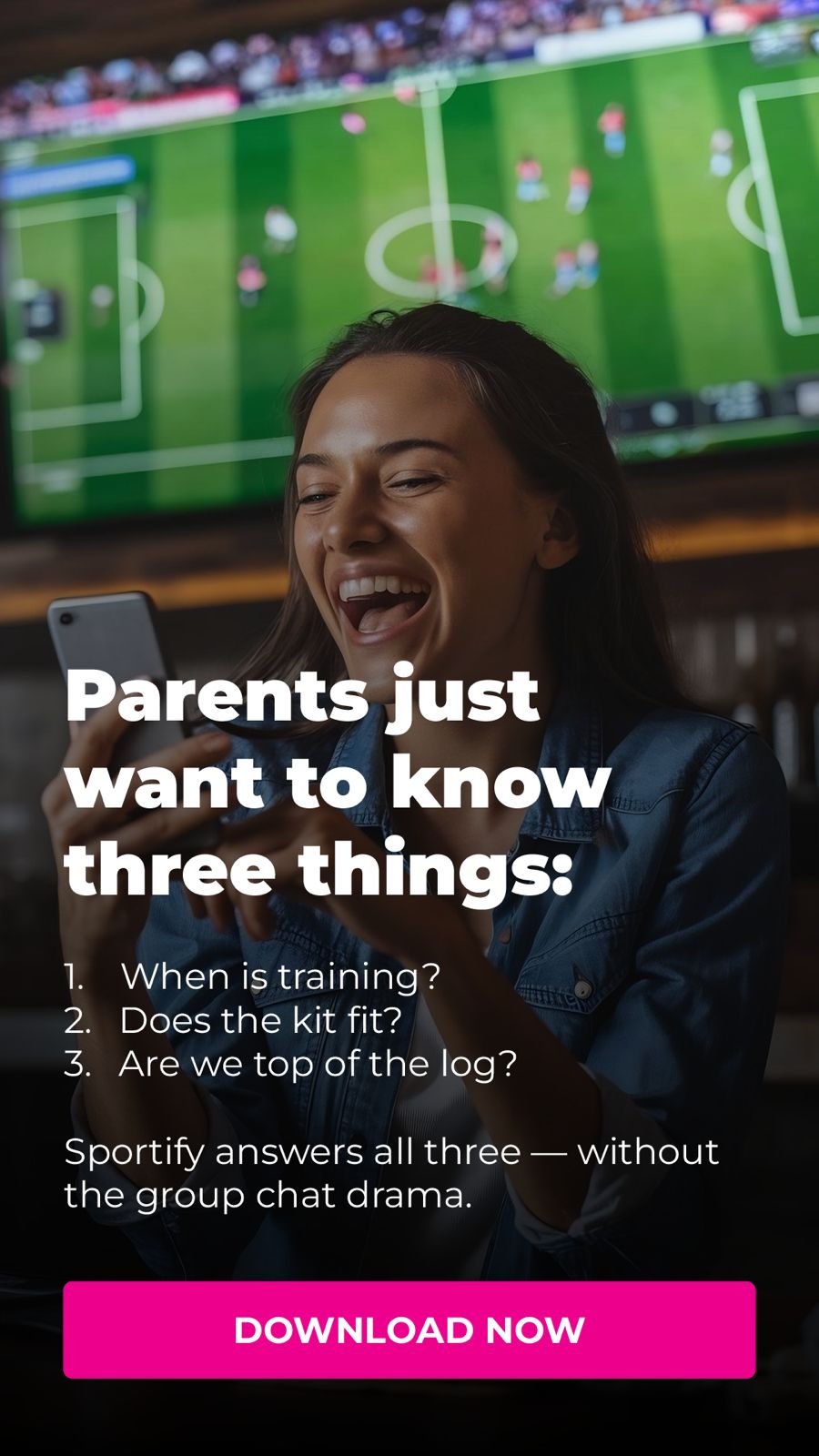 Happy parent using Sportify app